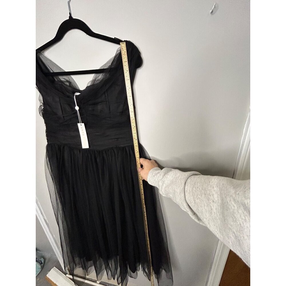 Trina Turk Renai off the shoulder black tulle fit and flare mini dress womens 10 - Picture 10 of 11